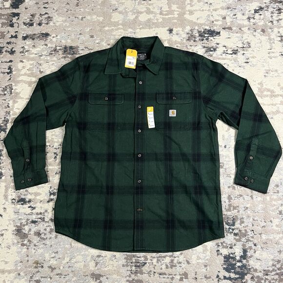 Carhartt Other - Carhartt Flannel Shirt Loose Fit Heavyweight Mens Sz L Green Plaid TW4451-M